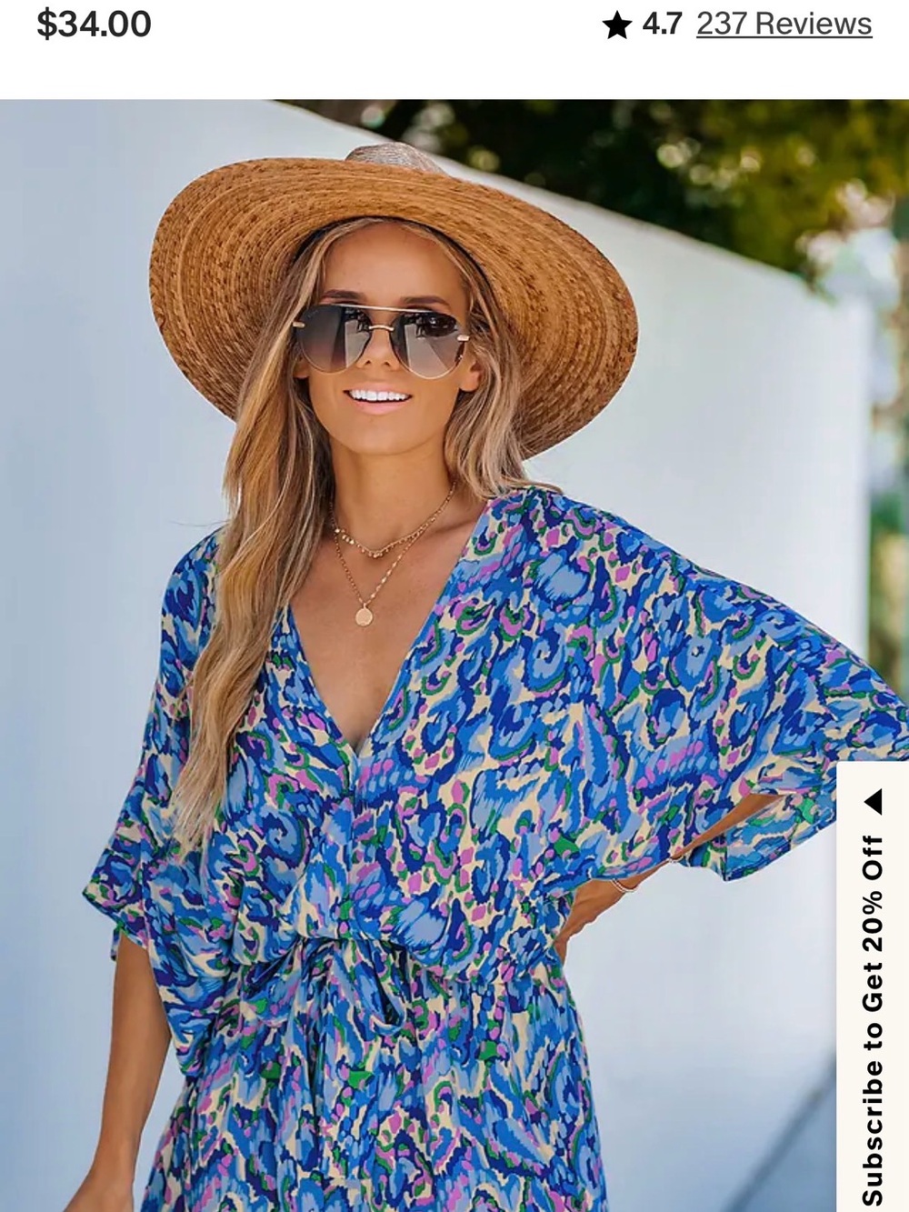 Cupshe Blue Multicolor V-Neck Swim Coverup with Tie Waist
